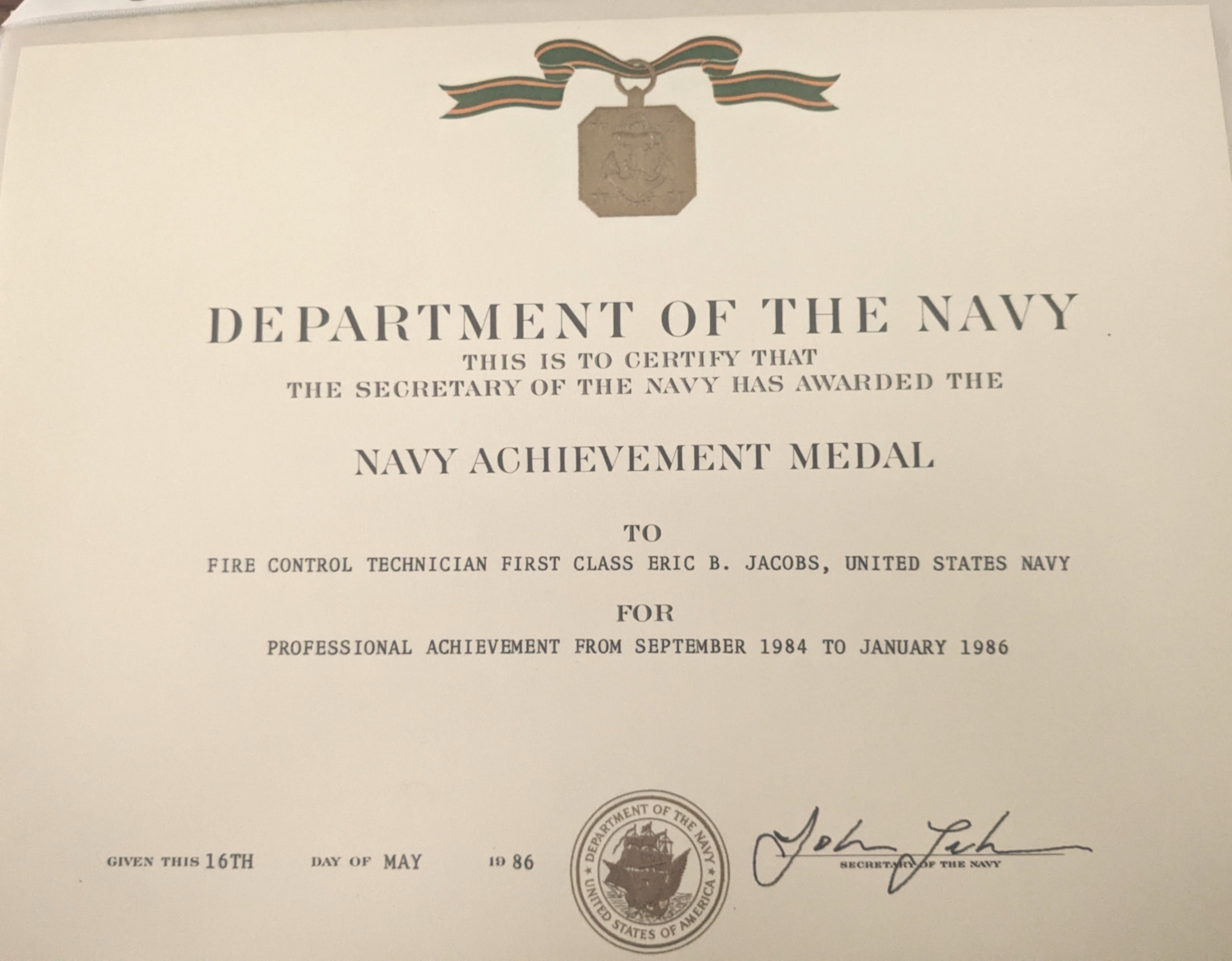 Department of the Navy certificate